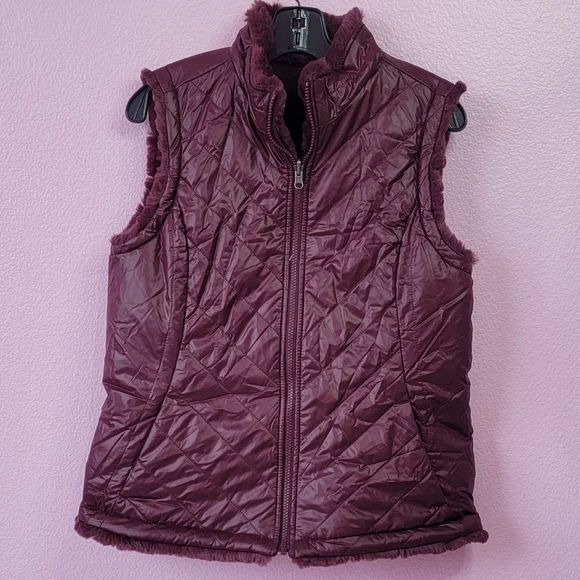 Nicole Miller  Reversible Quilted Faux Fur Insulated Puffer Vest/ M. - Picture 2 of 9